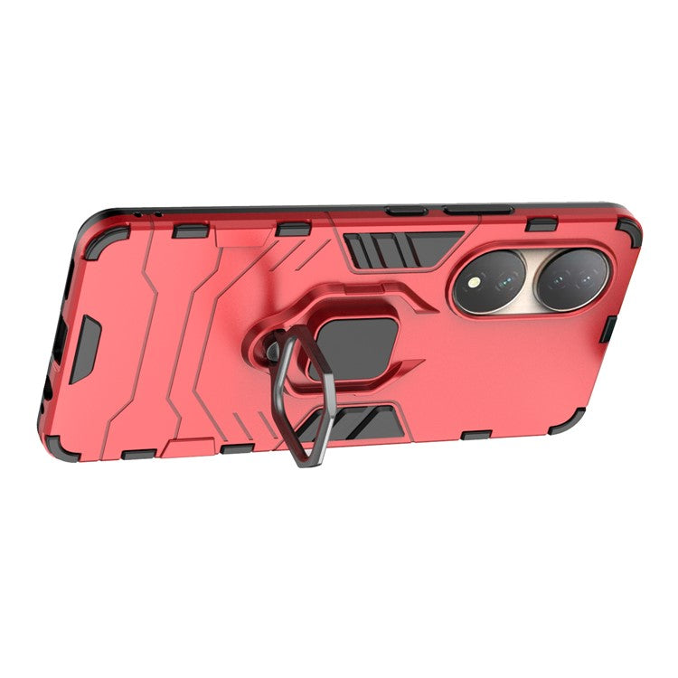 For vivo Y100 5G TPU + PC Hybrid Phone Case Finger Ring Kickstand Drop-proof Cover - Red