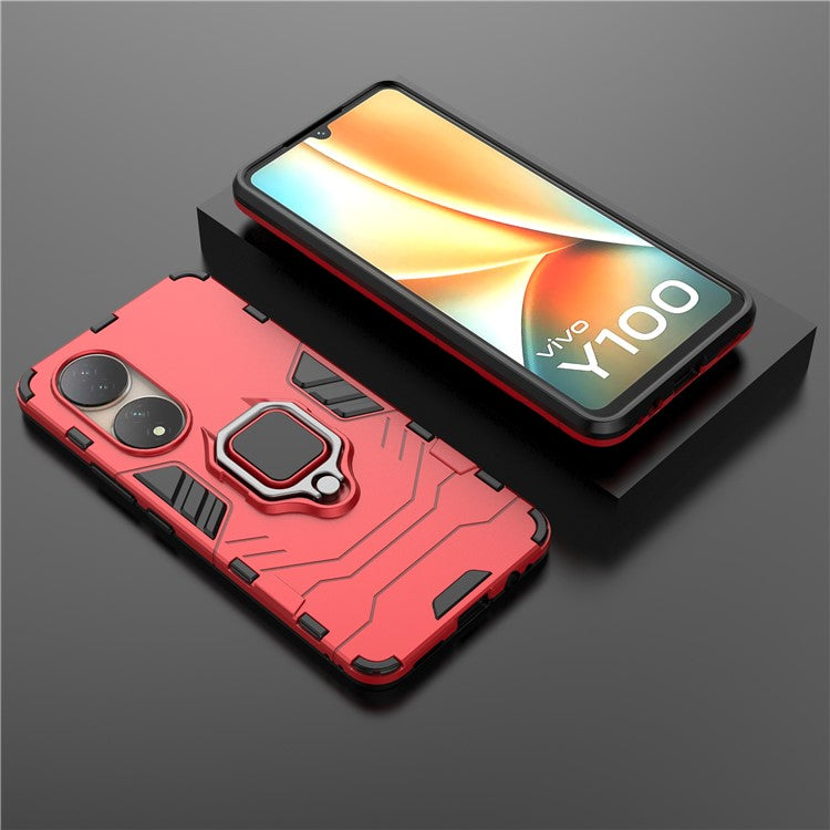 For vivo Y100 5G TPU + PC Hybrid Phone Case Finger Ring Kickstand Drop-proof Cover - Red