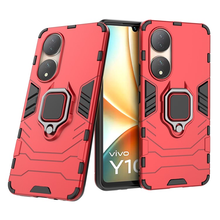 For vivo Y100 5G TPU + PC Hybrid Phone Case Finger Ring Kickstand Drop-proof Cover - Red