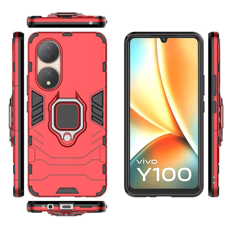 For vivo Y100 5G TPU + PC Hybrid Phone Case Finger Ring Kickstand Drop-proof Cover - Red