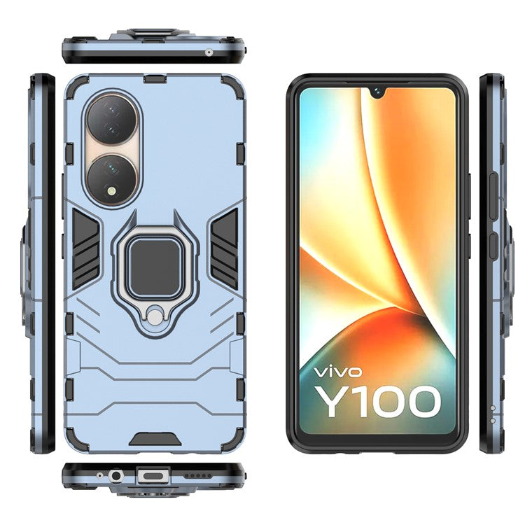 For vivo Y100 5G TPU + PC Hybrid Phone Case Finger Ring Kickstand Drop-proof Cover - Blue