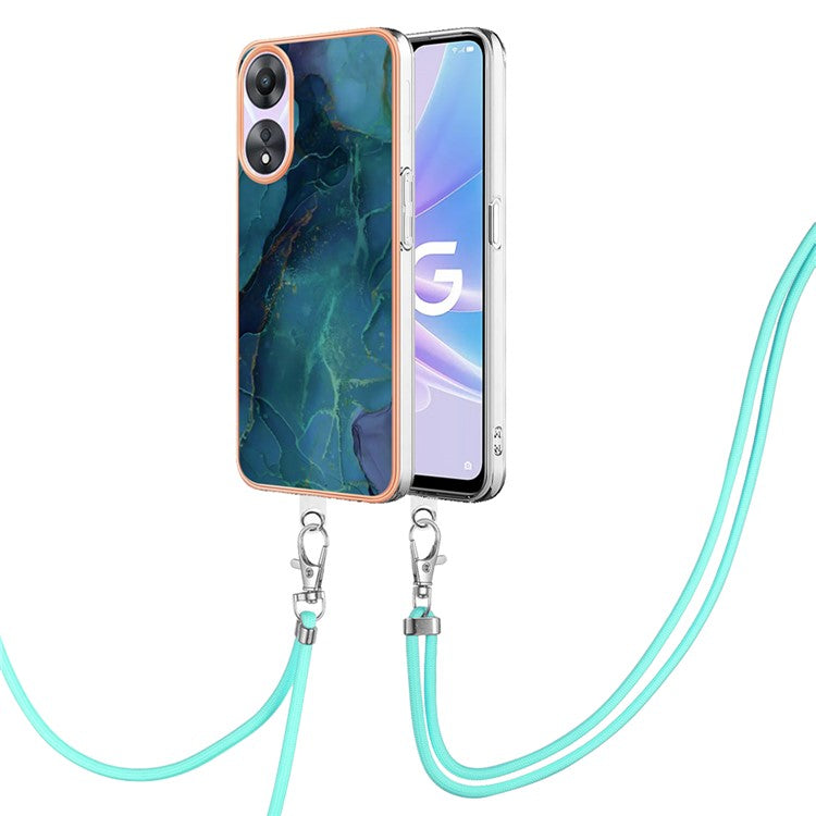 YB IMD Series-18 Style E for Oppo A78 5G / A58 5G Electroplating Phone Case 2.0mm TPU Marble Pattern Cover with Lanyard - Green