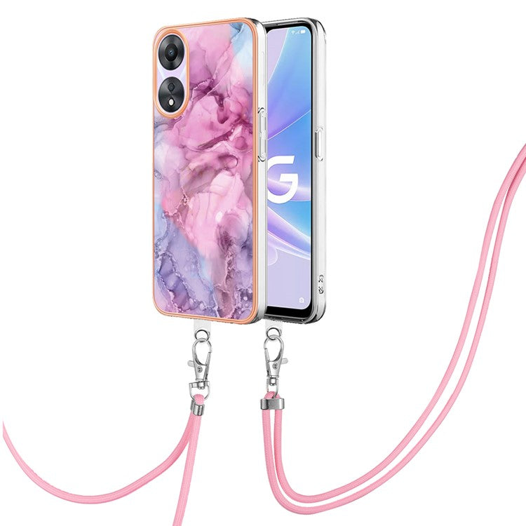 YB IMD Series-18 Style E for Oppo A78 5G / A58 5G Electroplating Phone Case 2.0mm TPU Marble Pattern Cover with Lanyard - Rose