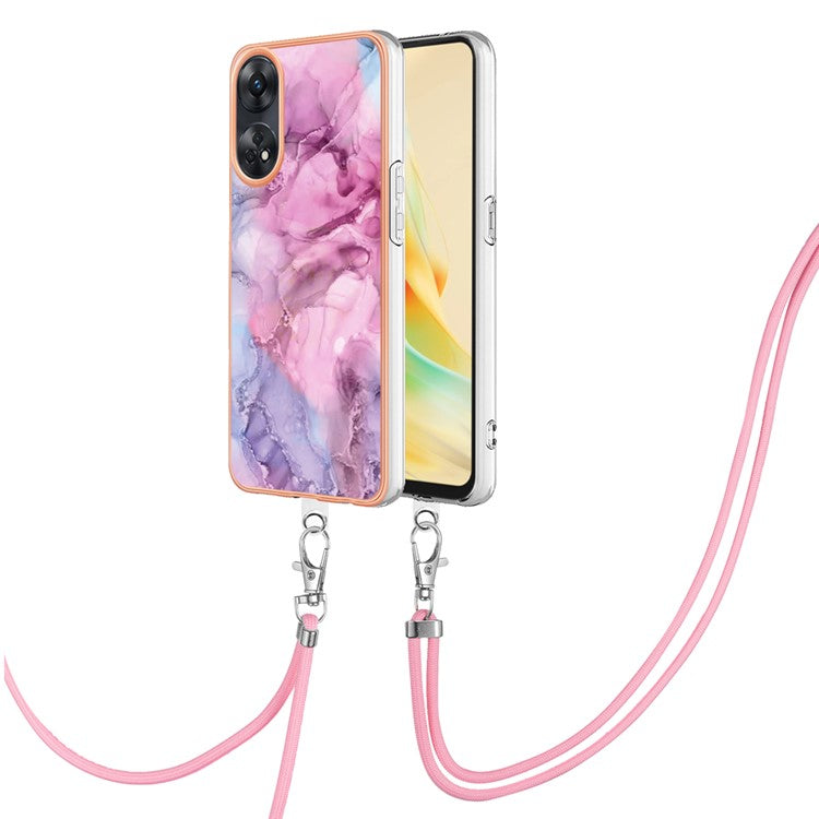 YB IMD Series-18 Style E for Oppo Reno8 T 4G Marble Pattern Design Phone Case Electroplating 2.0mm TPU IMD Phone Cover with Lanyard - Rose