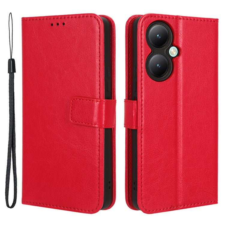 For vivo Y35+ 5G / Y35m+ 5G / Y27 4G Crazy Horse Texture Phone Stand Case PU Leather Anti-drop Wallet Cover - Red