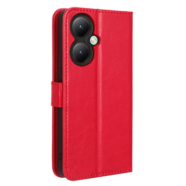 For vivo Y35+ 5G / Y35m+ 5G / Y27 4G Crazy Horse Texture Phone Stand Case PU Leather Anti-drop Wallet Cover - Red