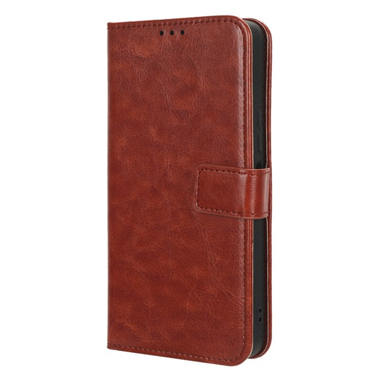 For vivo Y35+ 5G / Y35m+ 5G / Y27 4G Crazy Horse Texture Phone Stand Case PU Leather Anti-drop Wallet Cover - Brown