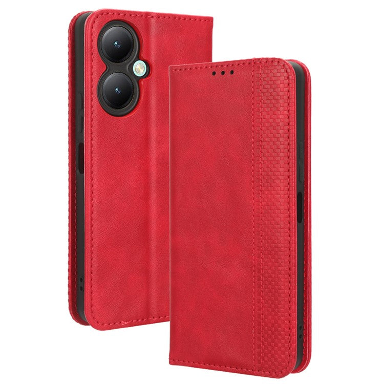 For vivo Y35+ 5G / Y35m+ 5G / Y27 4G Retro Phone Case Stand PU Leather Wallet Full Protection Phone Cover - Red