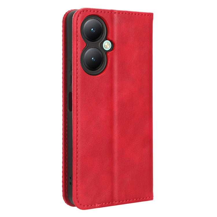 For vivo Y35+ 5G / Y35m+ 5G / Y27 4G Retro Phone Case Stand PU Leather Wallet Full Protection Phone Cover - Red