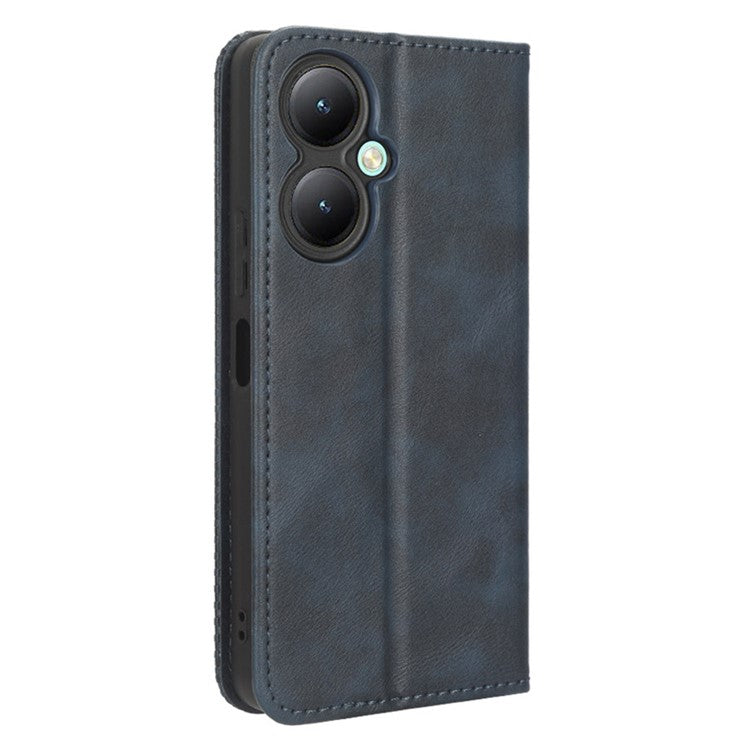 For vivo Y35+ 5G / Y35m+ 5G / Y27 4G Retro Phone Case Stand PU Leather Wallet Full Protection Phone Cover - Blue