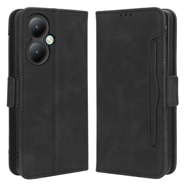 For vivo Y35+ 5G / Y35m+ 5G / Y27 4G Multiple Card Slots Stand Phone Case PU Leather Wallet Cover - Black