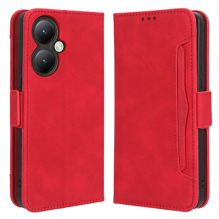 For vivo Y35+ 5G / Y35m+ 5G / Y27 4G Multiple Card Slots Stand Phone Case PU Leather Wallet Cover - Red