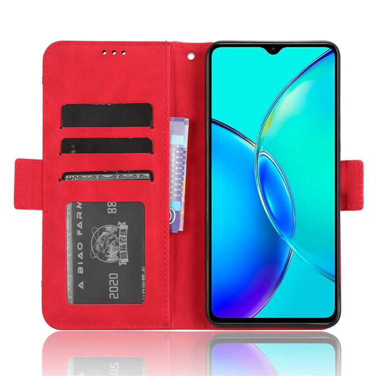 For vivo Y35+ 5G / Y35m+ 5G / Y27 4G Multiple Card Slots Stand Phone Case PU Leather Wallet Cover - Red