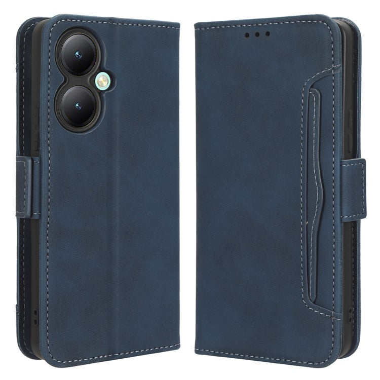 For vivo Y35+ 5G / Y35m+ 5G / Y27 4G Multiple Card Slots Stand Phone Case PU Leather Wallet Cover - Blue