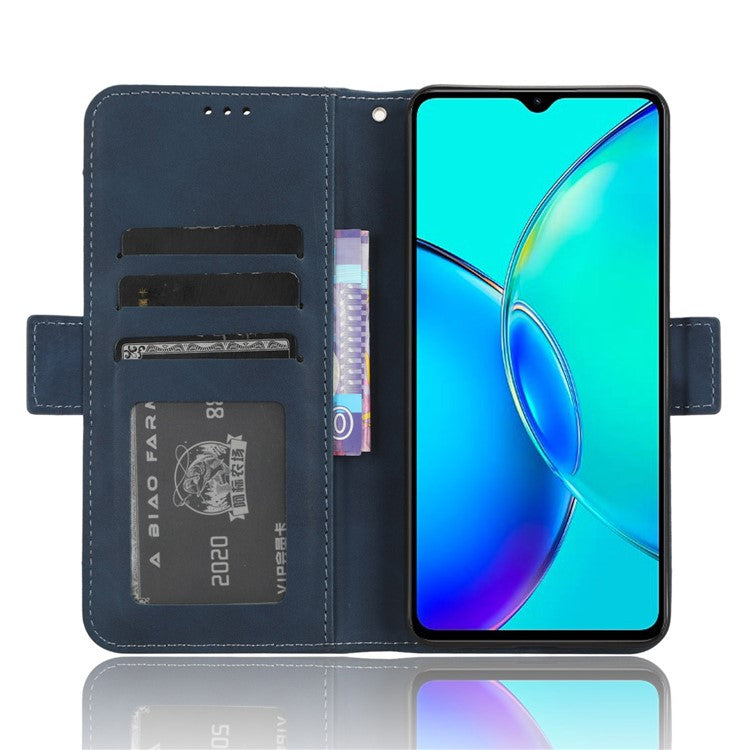 For vivo Y35+ 5G / Y35m+ 5G / Y27 4G Multiple Card Slots Stand Phone Case PU Leather Wallet Cover - Blue