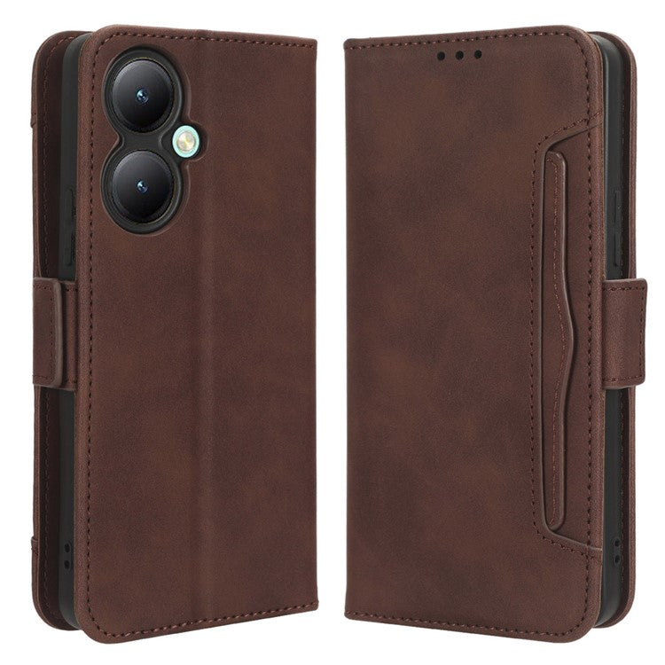 For vivo Y35+ 5G / Y35m+ 5G / Y27 4G Multiple Card Slots Stand Phone Case PU Leather Wallet Cover - Brown