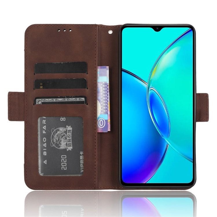 For vivo Y35+ 5G / Y35m+ 5G / Y27 4G Multiple Card Slots Stand Phone Case PU Leather Wallet Cover - Brown