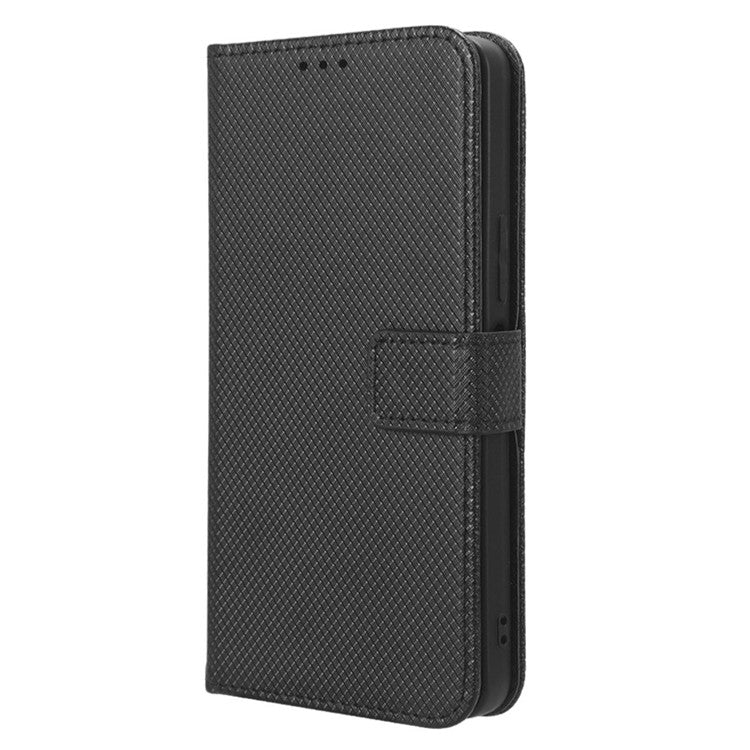 For vivo Y35+ 5G / Y35m+ 5G / Y27 4G PU Leather Wallet Phone Case Stand Diamond Texture Phone Cover - Black