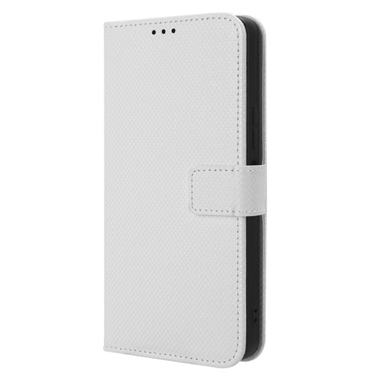 For vivo Y35+ 5G / Y35m+ 5G / Y27 4G PU Leather Wallet Phone Case Stand Diamond Texture Phone Cover - White