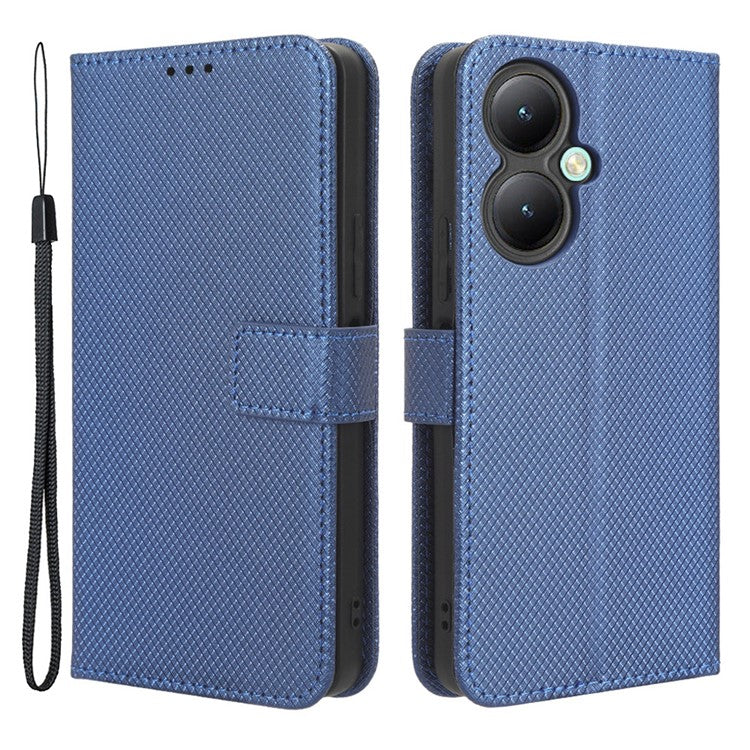 For vivo Y35+ 5G / Y35m+ 5G / Y27 4G PU Leather Wallet Phone Case Stand Diamond Texture Phone Cover - Blue