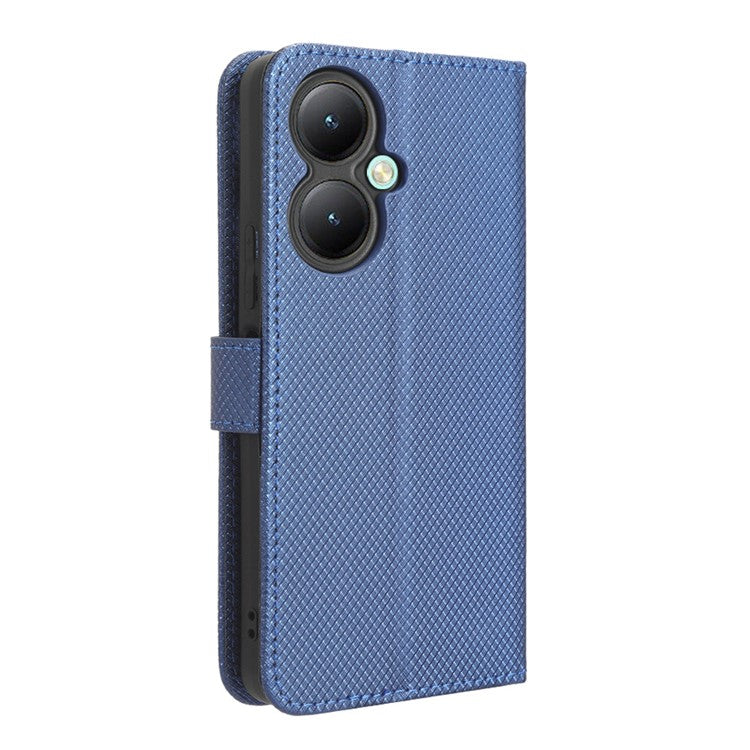 For vivo Y35+ 5G / Y35m+ 5G / Y27 4G PU Leather Wallet Phone Case Stand Diamond Texture Phone Cover - Blue