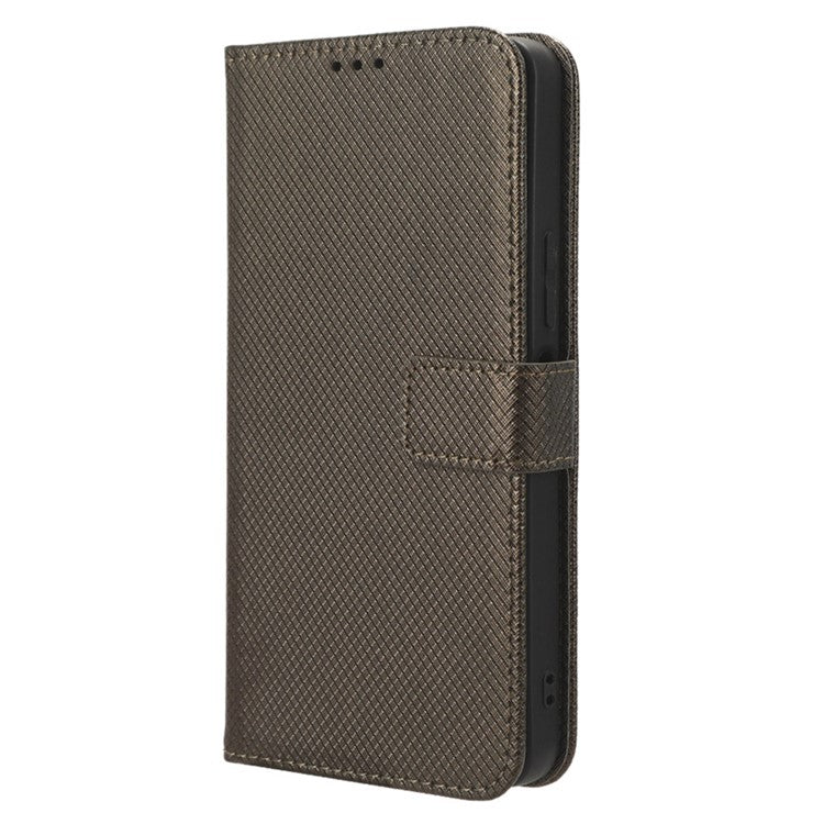 For vivo Y35+ 5G / Y35m+ 5G / Y27 4G PU Leather Wallet Phone Case Stand Diamond Texture Phone Cover - Brown