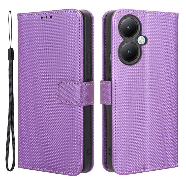 For vivo Y35+ 5G / Y35m+ 5G / Y27 4G PU Leather Wallet Phone Case Stand Diamond Texture Phone Cover - Purple