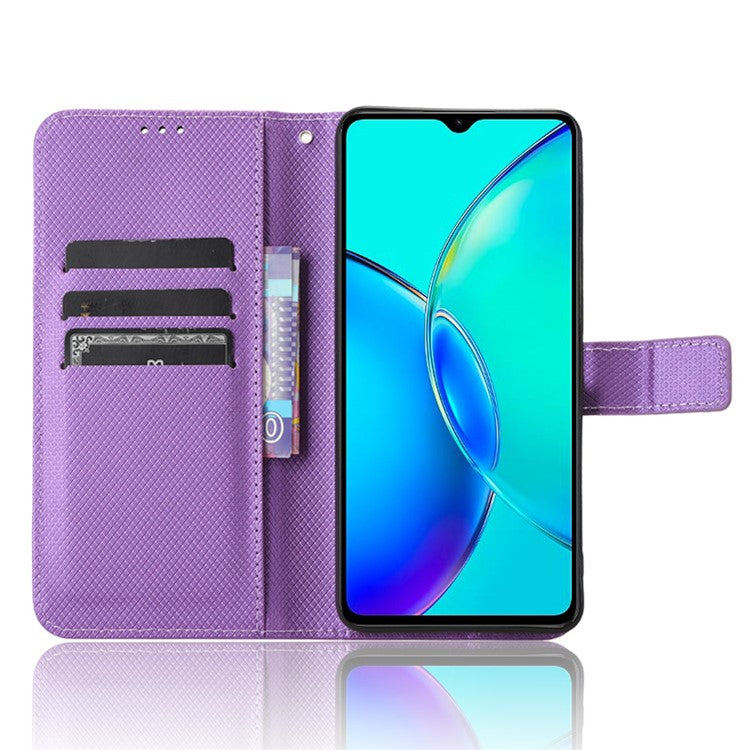 For vivo Y35+ 5G / Y35m+ 5G / Y27 4G PU Leather Wallet Phone Case Stand Diamond Texture Phone Cover - Purple