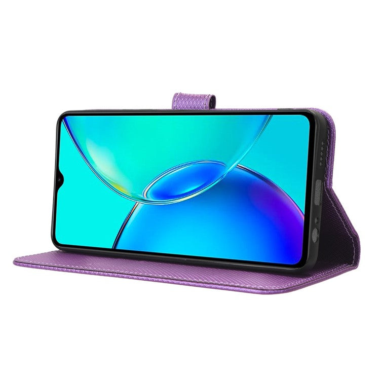 For vivo Y35+ 5G / Y35m+ 5G / Y27 4G PU Leather Wallet Phone Case Stand Diamond Texture Phone Cover - Purple