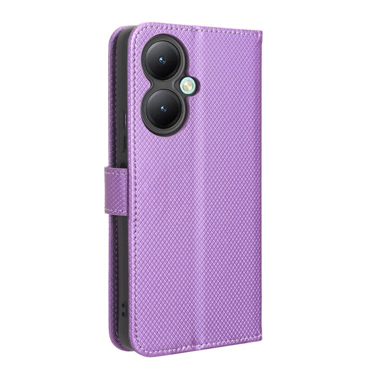 For vivo Y35+ 5G / Y35m+ 5G / Y27 4G PU Leather Wallet Phone Case Stand Diamond Texture Phone Cover - Purple