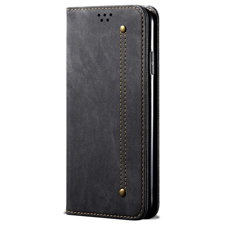 For vivo Y78 5G / Y78+ 5G Jeans Cloth Texture Wallet Case PU Leather Flip Stand Phone Cover - Black