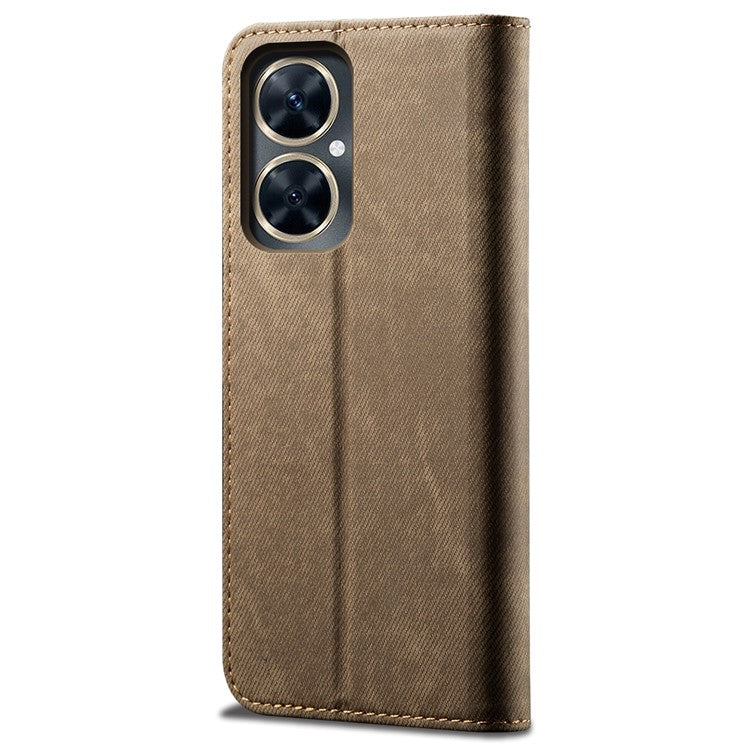 For vivo Y78 5G / Y78+ 5G Jeans Cloth Texture Wallet Case PU Leather Flip Stand Phone Cover - Khaki