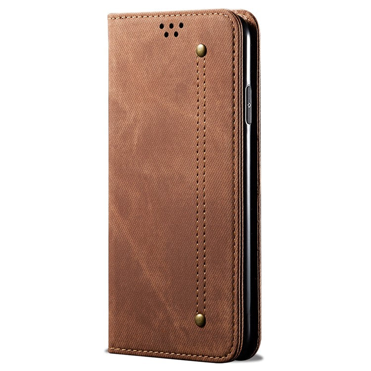 For vivo Y78 5G / Y78+ 5G Jeans Cloth Texture Wallet Case PU Leather Flip Stand Phone Cover - Coffee