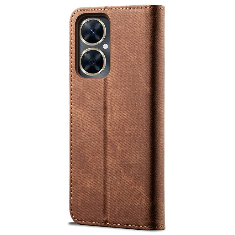 For vivo Y78 5G / Y78+ 5G Jeans Cloth Texture Wallet Case PU Leather Flip Stand Phone Cover - Coffee