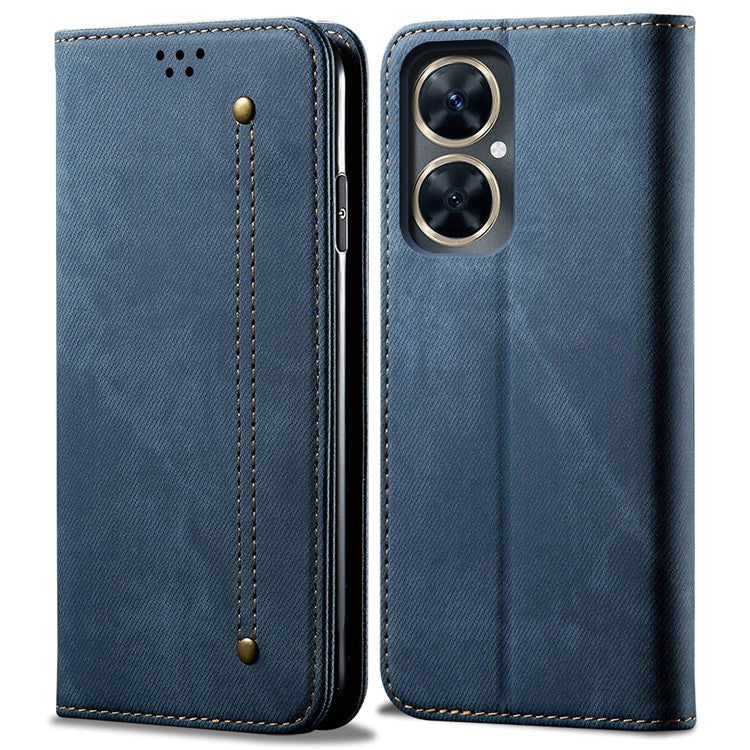 For vivo Y78 5G / Y78+ 5G Jeans Cloth Texture Wallet Case PU Leather Flip Stand Phone Cover - Blue