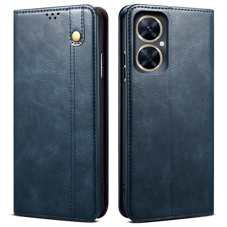 For vivo Y78+ 5G / Y78 5G Leather Phone Case Waxy Crazy Horse Texture Stand Wallet Flip Cover - Blue