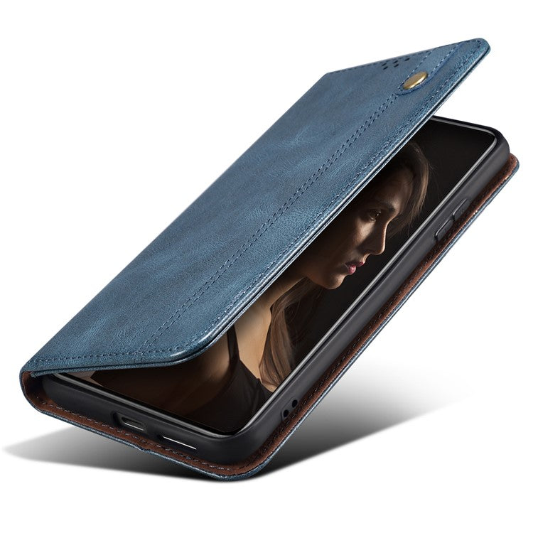 For vivo Y78+ 5G / Y78 5G Leather Phone Case Waxy Crazy Horse Texture Stand Wallet Flip Cover - Blue