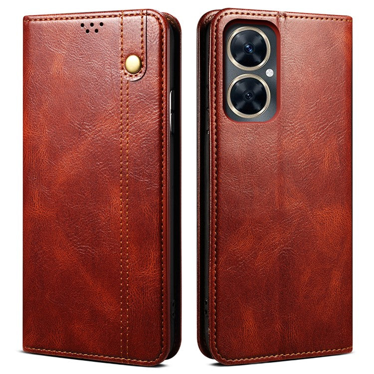 For vivo Y78+ 5G / Y78 5G Leather Phone Case Waxy Crazy Horse Texture Stand Wallet Flip Cover - Brown