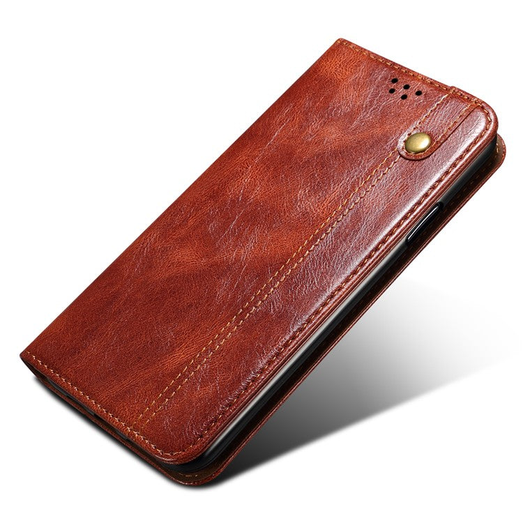 For vivo Y78+ 5G / Y78 5G Leather Phone Case Waxy Crazy Horse Texture Stand Wallet Flip Cover - Brown