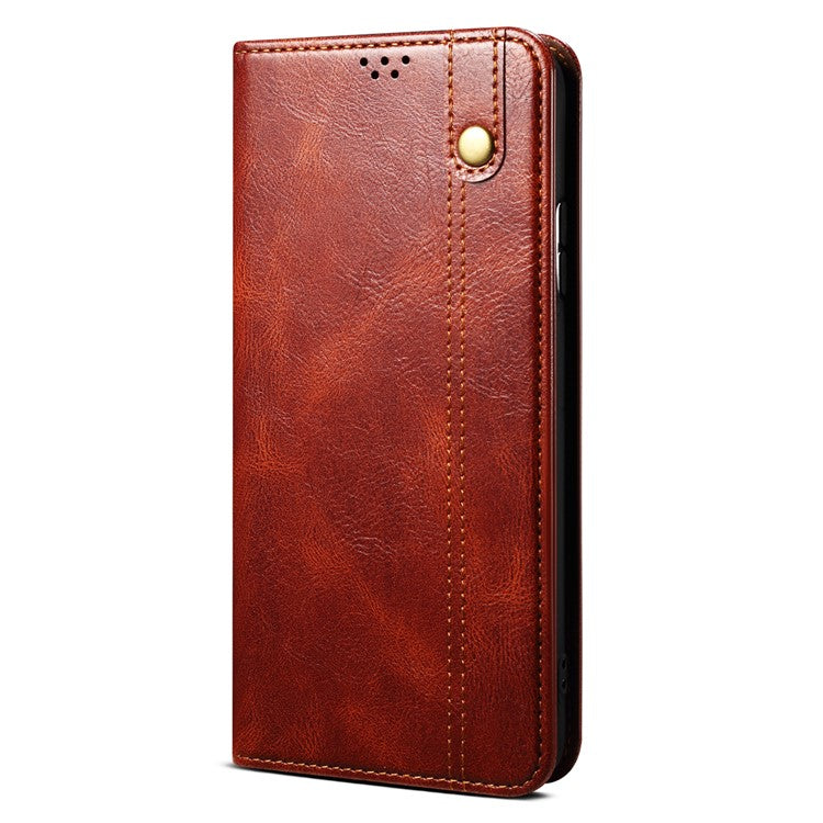 For vivo Y78+ 5G / Y78 5G Leather Phone Case Waxy Crazy Horse Texture Stand Wallet Flip Cover - Brown