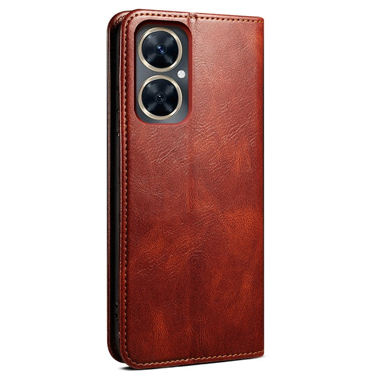 For vivo Y78+ 5G / Y78 5G Leather Phone Case Waxy Crazy Horse Texture Stand Wallet Flip Cover - Brown