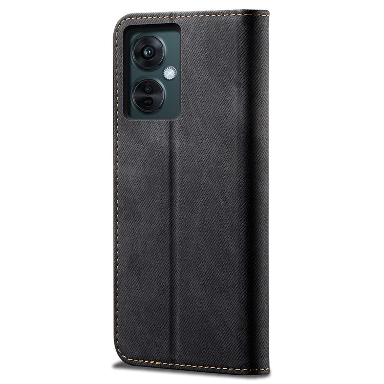 Leather Phone Case for vivo Y78 (China) 5G / Y36 4G (Global) / Y36 5G (Global) , Jeans Cloth Texture Wallet Stand Magnetic Flip Cover - Black