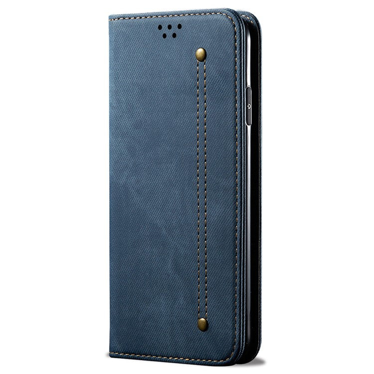 Leather Phone Case for vivo Y78 (China) 5G / Y36 4G (Global) / Y36 5G (Global) , Jeans Cloth Texture Wallet Stand Magnetic Flip Cover - Blue