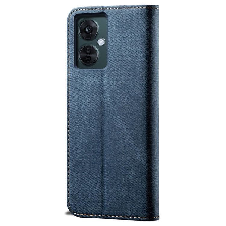 Leather Phone Case for vivo Y78 (China) 5G / Y36 4G (Global) / Y36 5G (Global) , Jeans Cloth Texture Wallet Stand Magnetic Flip Cover - Blue