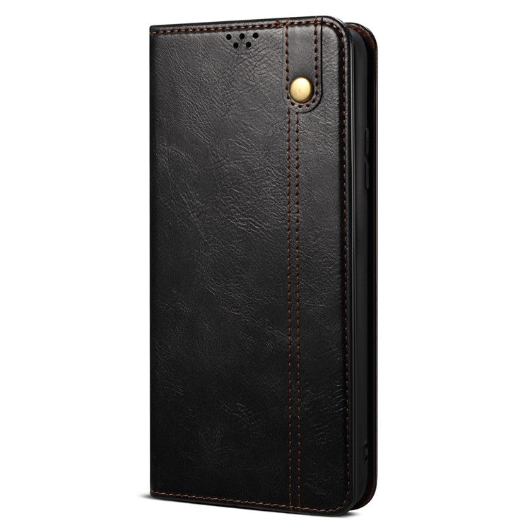 For vivo S17e 5G Waxy Crazy Horse Texture Wallet Case PU Leather Stand Protective Phone Cover - Black