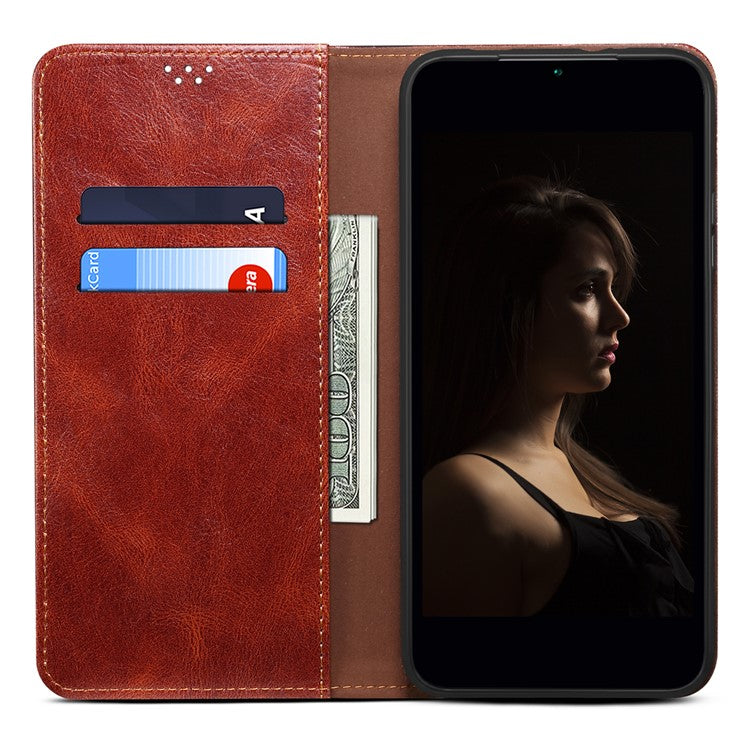 For vivo S17e 5G Waxy Crazy Horse Texture Wallet Case PU Leather Stand Protective Phone Cover - Brown