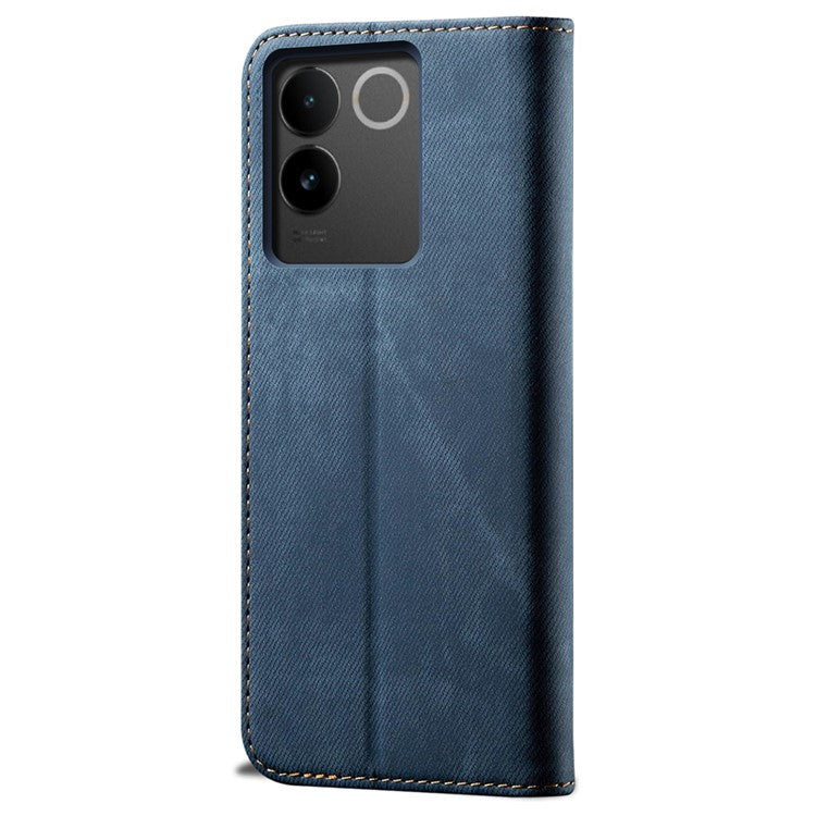 For vivo S17e 5G PU Leather Jeans Cloth Texture Case Stand Flip Wallet Phone Cover - Blue