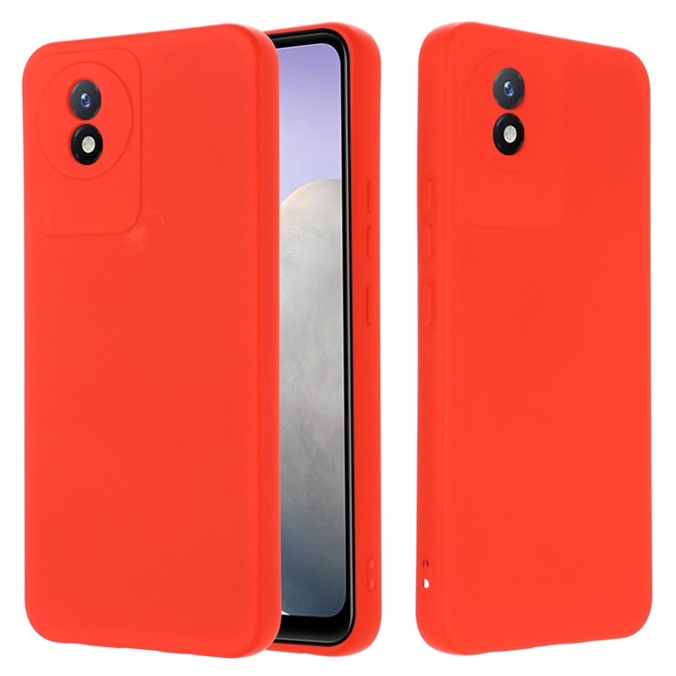 For vivo Y11 (2023) / Y02A 4G Phone Case Soft Lining Liquid Silicone Anti-drop Cover with Strap - Red