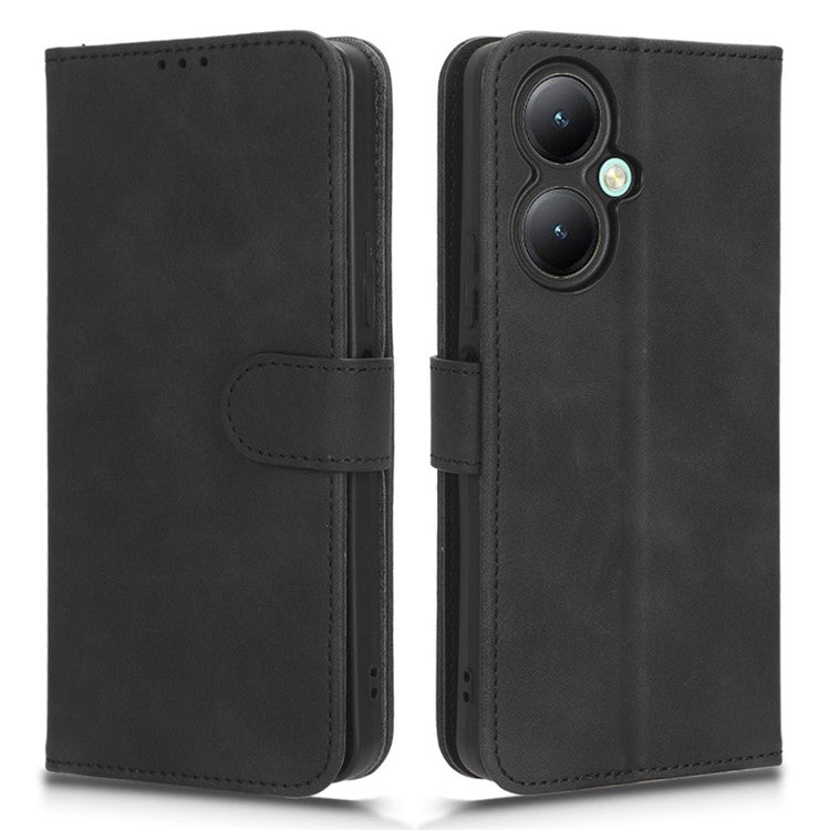 For vivo Y35+ 5G PU Leather Wallet Case Skin-touch Anti-drop Phone Cover with Stand - Black