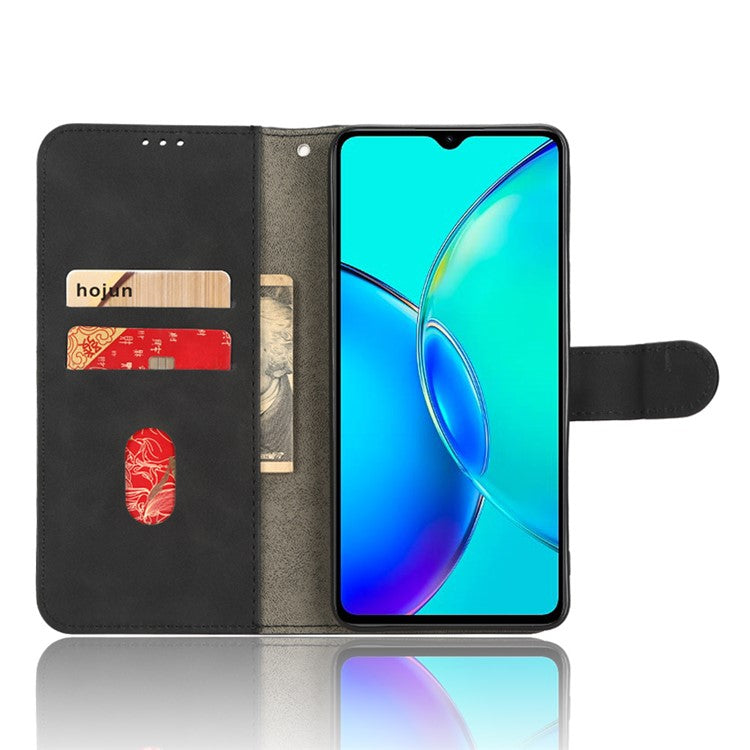 For vivo Y35+ 5G PU Leather Wallet Case Skin-touch Anti-drop Phone Cover with Stand - Black